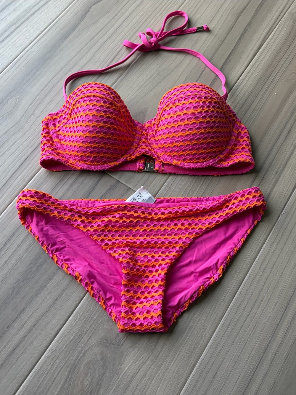 Sea Folly Women’s Pink & Orange Textured Bikini Set